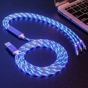 3.9ft 3In1 LED Flowing Light Charging USB Cable For IPhone Android Type-C